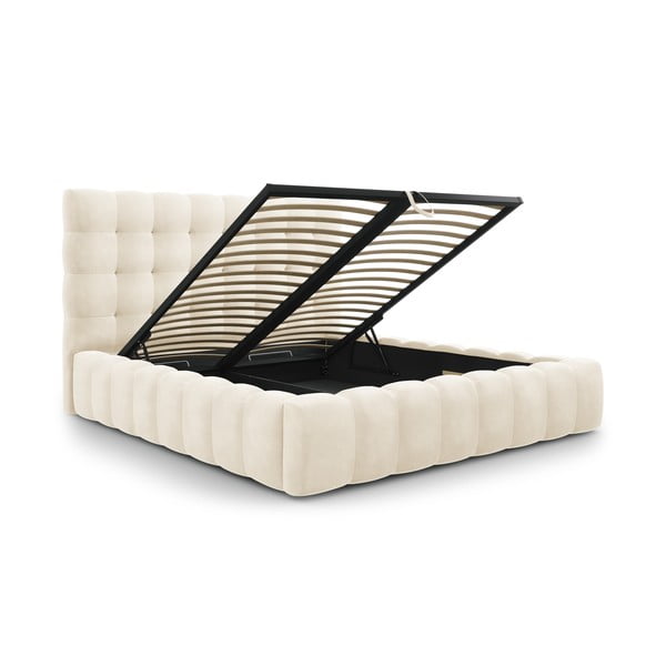 Бежово тапицирано двойно легло с място за съхранение и решетка 200x200 cm Bali - Cosmopolitan Design-image-2