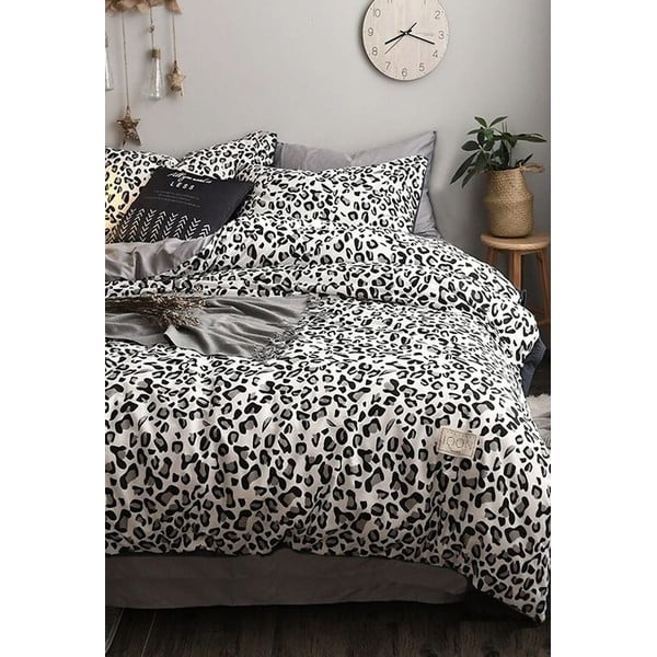 Бяло и сиво памучно двойно легло с чаршаф 200x220 cm - Mila Home