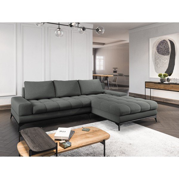 Tmavě šedá rohová rozkládací pohovka Windsor & Co Sofas Deneb, pravý roh-image-1