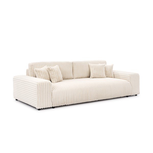 Кремав сгъваем/с място за съхранение диван от рипсено кадифе 260 cm Justin  – Ropez