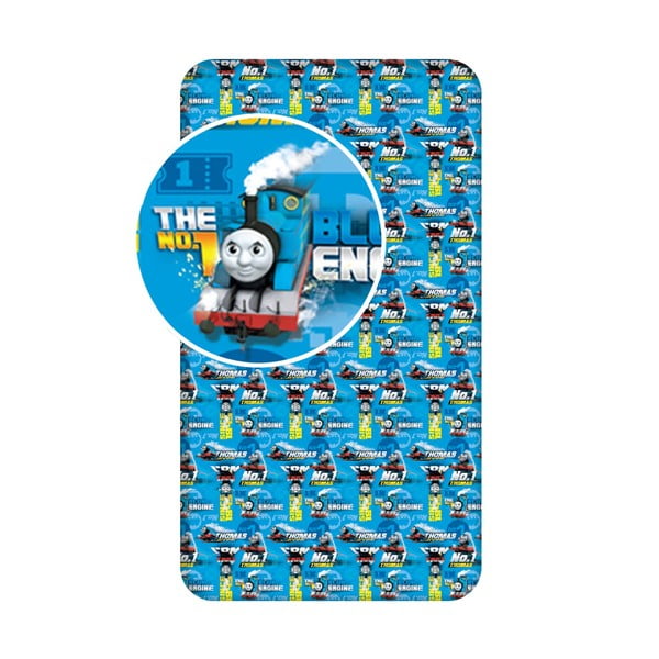 Син еластичен памучен детски чаршаф 90x200 cm Thomas the Tank Engine – Jerry Fabrics