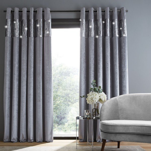 Сиви пердета в комплект от 2 бр. 229x229 cm Crushed Velvet Glamour Sequin – Catherine Lansfield-image-1