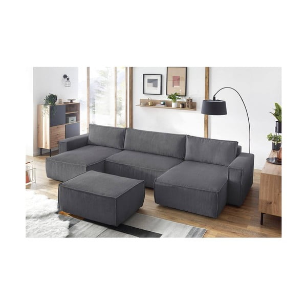 Тъмносива табуретка от велур Nihad - Bobochic Paris-image-1