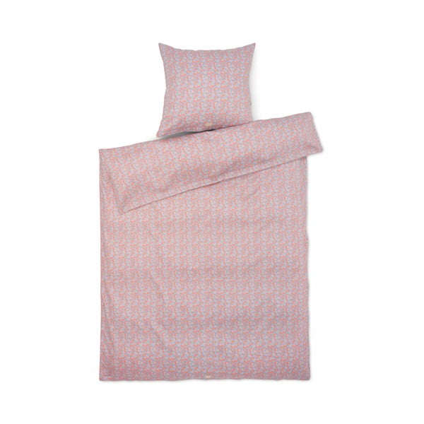 Светлосиньо-розово  спално бельо за единично легло от памучен сатен 140x200 cm Pleasantly - JUNA
