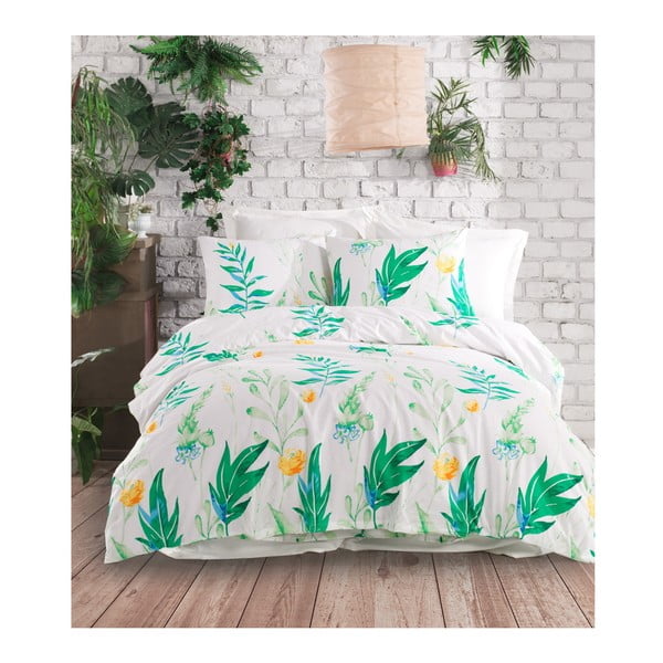 Arta Зелено спално бельо за двойно легло с чаршаф от памук ранфорс, 160 x 220 cm - Mijolnir