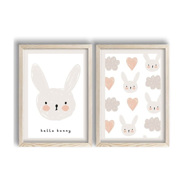 Детски картини в комплект от 2 броя 38x53 cm Hello Bunny - Wallity