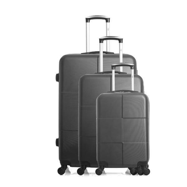 Комплект от 3 тъмно сиви куфара Coronado с количка - Hero