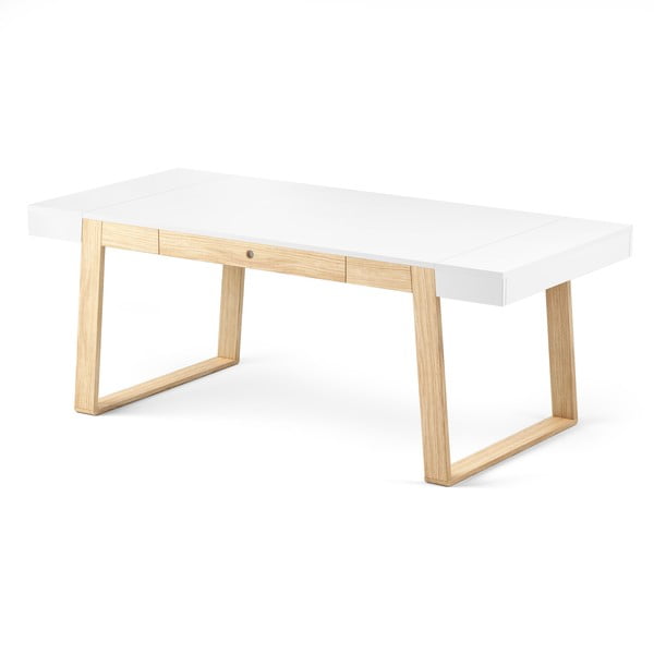 Jídelní stůl z dubového dřeva s bílou deskou a bílými detaily Absynth Magh, 198 x 100 cm