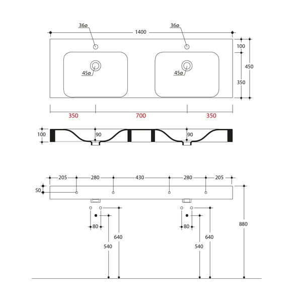 Бял керамичен двоен умивалник 140x45 cm Cento – Sapho-image-2