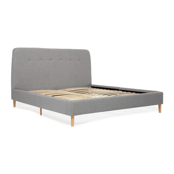 Сиво двойно легло с дървени крака Mae, 140 x 200 cm - Vivonita