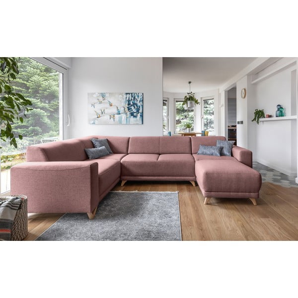 Розов разтегателен/с място за съхранение ъглов диван (ляв ъгъл/U форма) Classy Sophie – Miuform-image-1