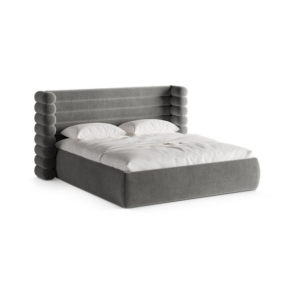 Сиво тапицирано двойно легло с място за съхранение и включена подматрачна рамка 160x200 cm Mount – Micadoni 