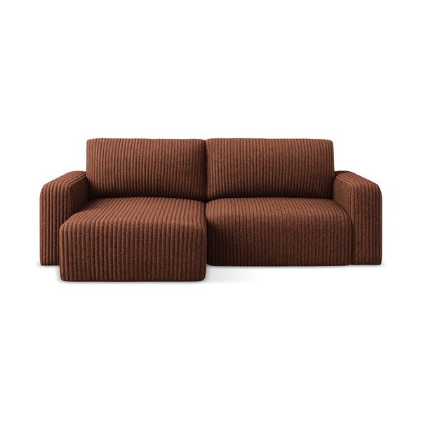 Теракотен сгъваем/с място за съхранение ъглов диван от рипсено кадифе (ляв ъгъл) Kona – Makamii