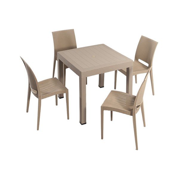 Бежов градински комплект за хранене от изкуствен ратан за 4 души Rattan – Floriane Garden