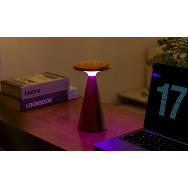 LED настолна лампа в тъмно естествен цвят с дървен абажур (височина 21 cm) Sylva – Gingko-image-2