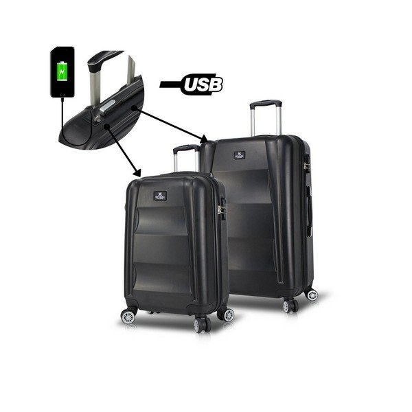 Комплект от 2 черни пътнически куфара на колелца с USB портове My Valice LASSO Cabin & Medium - Myvalice-image-2