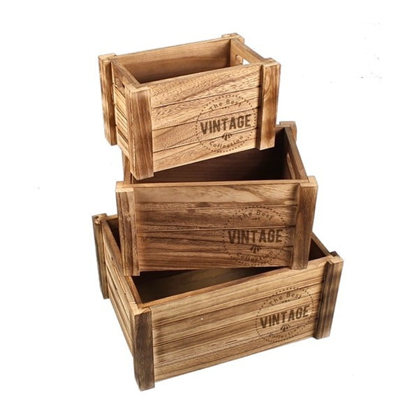 Sada 3 dřevěných úložných boxů Maiko Vintage
