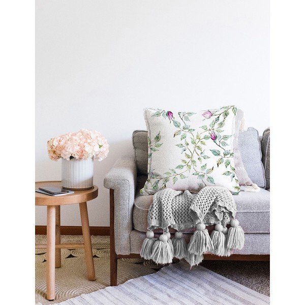 Бежова калъфка за възглавница с памучни рози, 55 x 55 cm - Minimalist Cushion Covers-image-2
