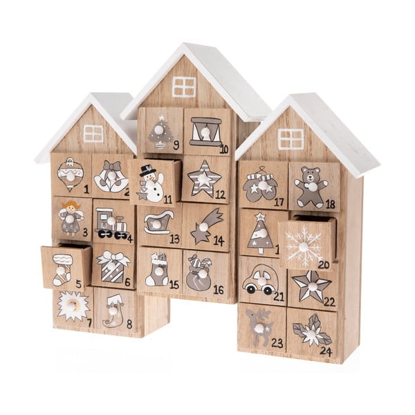 Дървен адвентен календар във формата на къщички , височина 21,5 см - Dakls