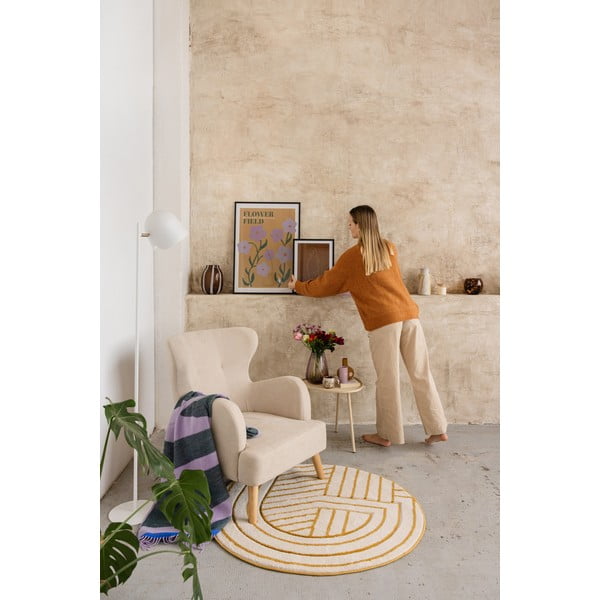 Килим в бяло и жълто, ø 110 cm Luisa - Nattiot-image-2