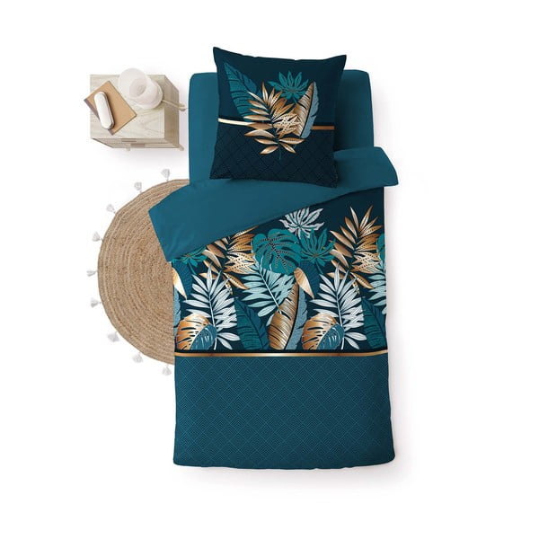 Единично  памучно спално бельо в петролен цвят 140x200 cm Alianor – douceur d'intérieur-image-3