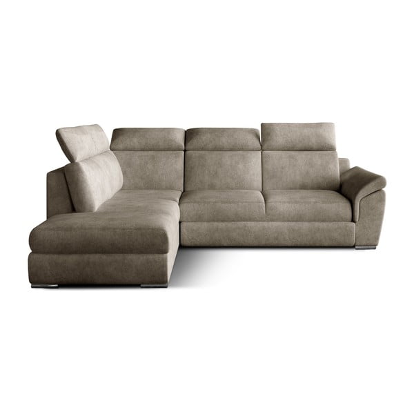 Бежов кадифен разтегателен ъглов диван с място за съхранение (ляв ъгъл L форма) Loreto – ELTAP