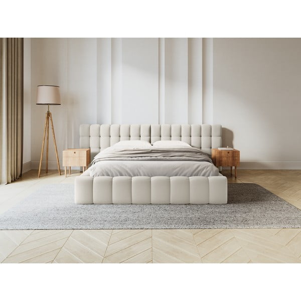 Кремаво тапицирано двойно легло с място за съхранение с включена подматрачна рамка 180x200 cm Mamaia – Micadoni Home-image-1