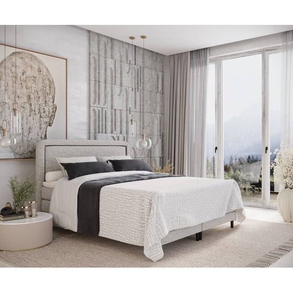 Светлосиво боксспринг легло 160x200 cm Dove – Maison de Rêve-image-1