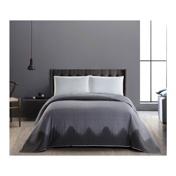 Двустранна сива покривка за легло от микрофибър Dark Forest, 170 x 210 cm - DecoKing
