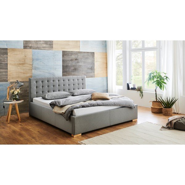 Светлосиво двойно легло 180x200 cm тапицирано без ламелно дъно Malia – Meise Möbel-image-1