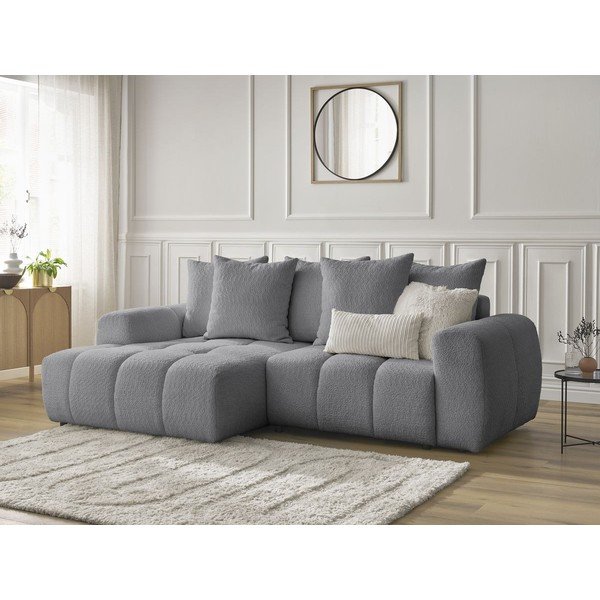 Сив  разтегателен ъглов диван с място за съхранение от букле (ляв ъгъл) Roxelane – Bobochic Paris-image-4