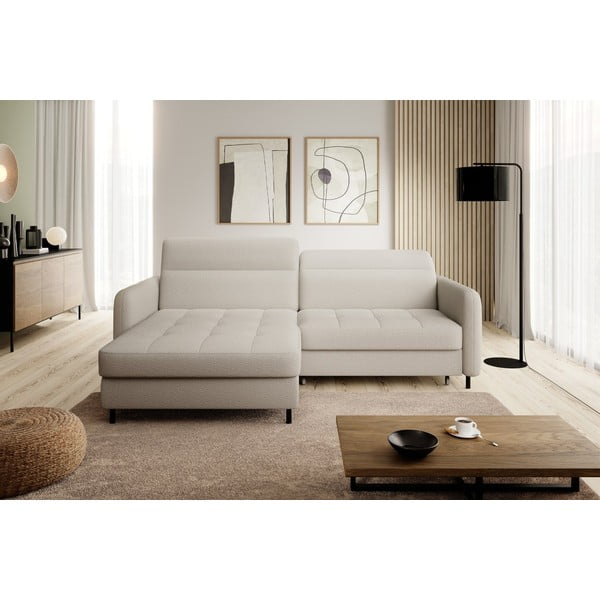 Бежов разтегателен ъглов диван с място за съхранение от букле (ляв ъгъл) Gomsi – ELTAP-image-3