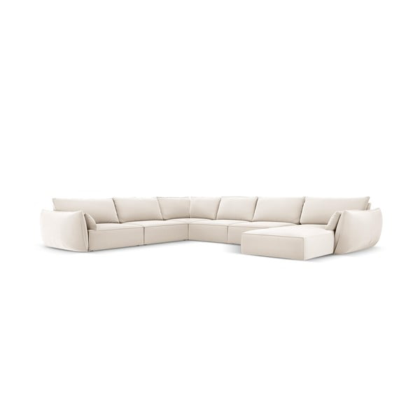 Бежов кадифен ъглов диван (ляв ъгъл/U форма) Vanda – Mazzini Sofas-image-2