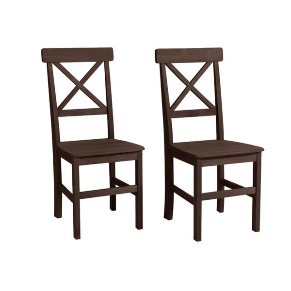 Sada 2 tmavě hnědých jídelních židlí z borovicového dřeva Støraa Nicoline