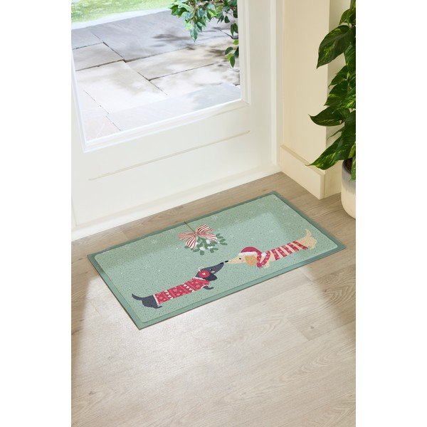 Изтривалка с коледен мотив от рециклирана пластмаса 40x70 cm Christmas Sausage Dogs – Artsy Doormats-image-2