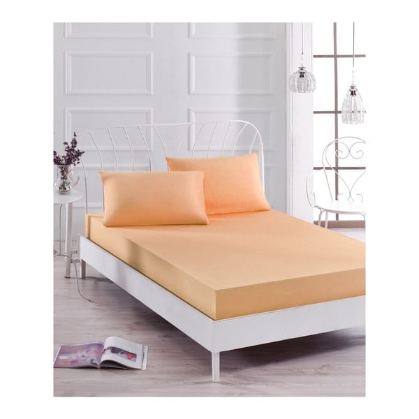 Комплект от светлооранжев ластичен чаршаф и калъфка за възглавница за единично легло Basso Pomme, 100 x 200 cm - Mijolnir