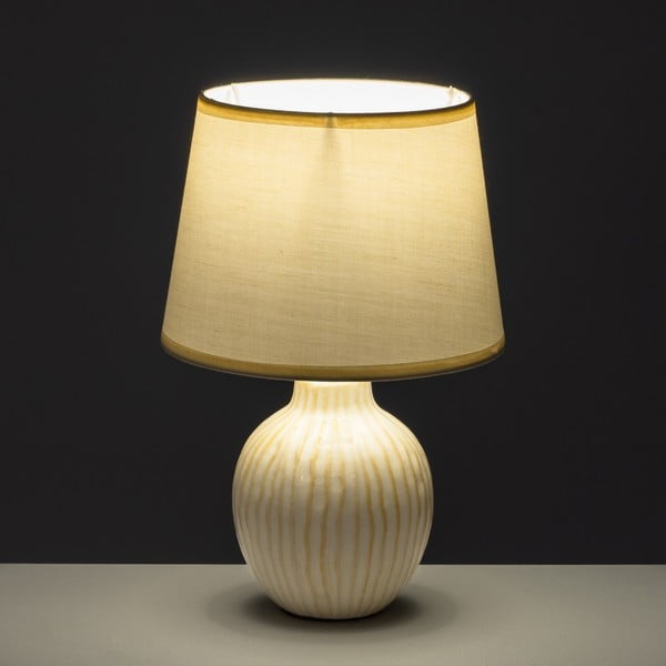 Кремава керамична настолна лампа с текстилен абажур (височина 28 cm) - Casa Selección-image-1