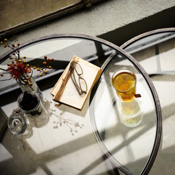 Кръгли масички за кафе от сиво стъкло в комплект от 2 бр. ø 75 см Duarte - Light & Living-image-2