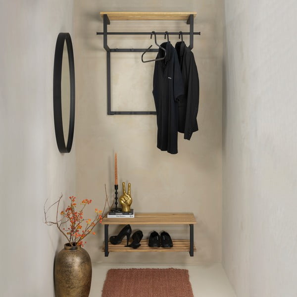 Черна/в естествен цвят метална стенна закачалка с рафт 76 cm Rizzoli – Spinder Design-image-2