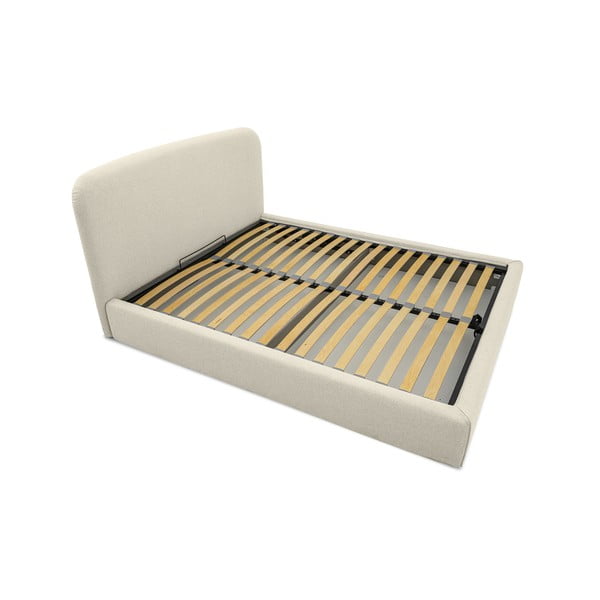 Кремаво тапицирано двойно легло с място за съхранение с включена подматрачна рамка 140x190 cm Sea – Scandic-image-3