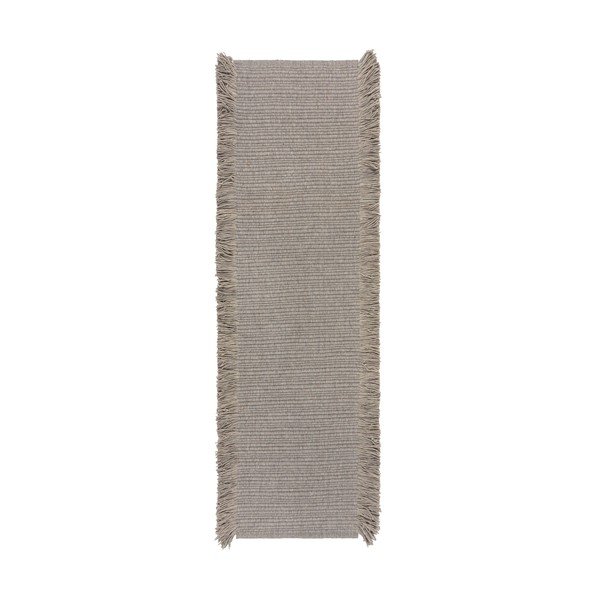 Сива ръчно изработена пътека със смес от вълна 60x230 cm Rene Fringed Ribbed – Flair Rugs