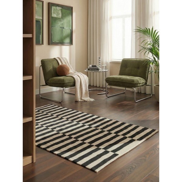 Черно-бял двустранен ръчно изработен вълнен килим 120x180 cm Donna – Hanse Home-image-1