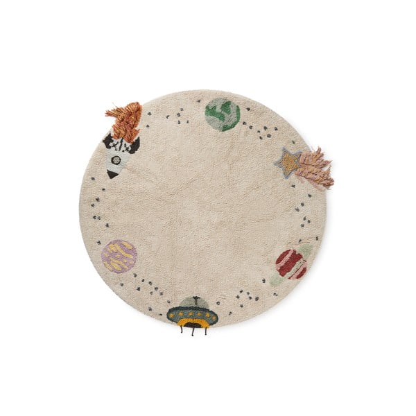 Кремаво ръчно изработено памучно детско килимче за игра подходящо за пране ø140 cm Interstellar Journey – Lorena Canals