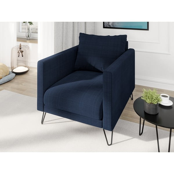 Тъмносиньо шенилово кресло Freya – Ropez-image-3