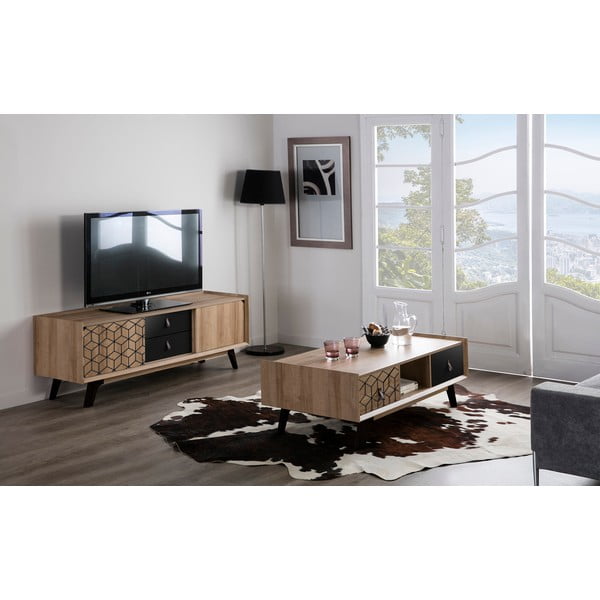 Масичка за кафе с декор от дъбово дърво и 2 чекмеджета Ceilan Ceilam - Marckeric-image-1