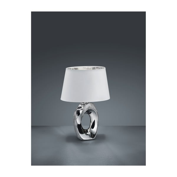 Настолна лампа от бяла и сребърна керамика и плат, височина 33 cm Taba - Reality-image-2