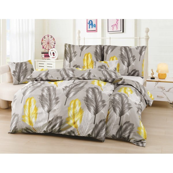 Жълто-сиво микросатенено спално бельо за единично легло 140x200 cm в комплект от 6 броя Naomi - My House