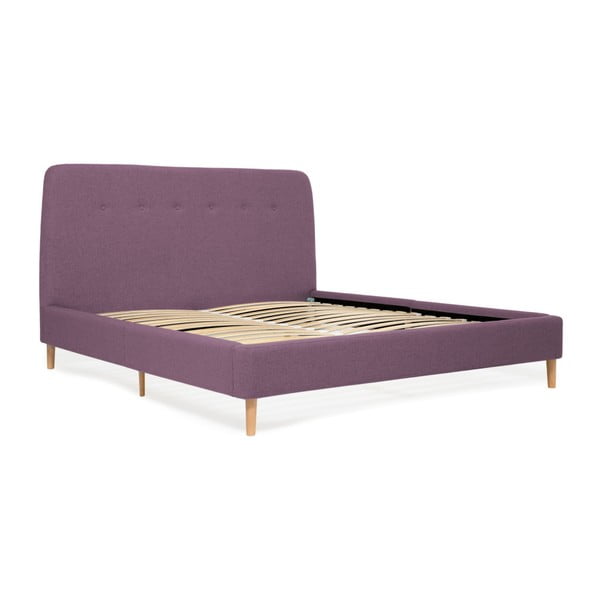 Лилаво двойно легло с дървени крака Mae, 140 x 200 cm - Vivonita