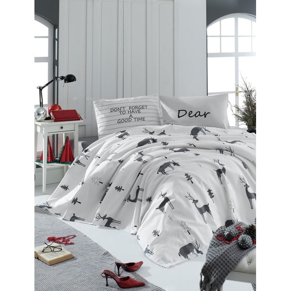 EnLora Home GoodTime Бяла памучна покривка за легло, чаршаф и 2 калъфки за възглавници за двойно легло, 200 x 235 cm Good Time - Mijolnir