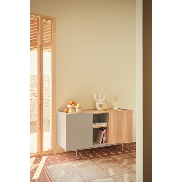 Нисък скрин в светлосиво и естествен дъб 130x78 cm Otto - Teulat-image-1